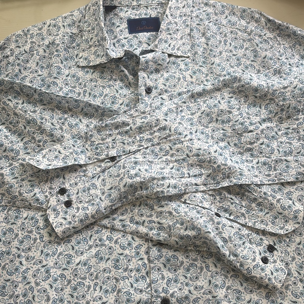 David Donahue Blue Linen Men’s Paisley‎ Dress Shirt Size XL - Picture 10 of 11
